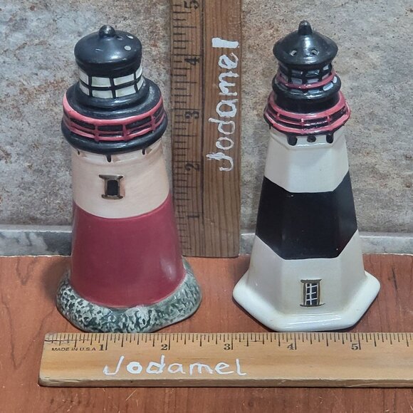 Sakura Lighthouse Salt Pepper Shaker Set By The Sea Hand Painted - Picture 9 of 10